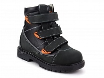 152-121 Бос(Bos), ботинки детские утепленные ортопедические профилактические, байка, кожа, черный, оранжевый в Челябинске