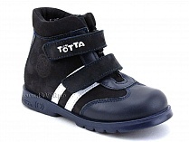 121-2,12,9 Тотто (Totto), ботинки детские утепленные ортопедические профилактические, кожа, нубук, синий, белый. в Челябинске