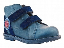 2084-01 УЦ Дандино (Dandino), ботинки демисезонные утепленные, байка, кожа, тёмно-синий, голубой в Челябинске