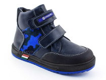 35124Б ШагоВита (Shagovita), ботинки детские демисезонные ортопедические профилактические, кожа, байка, черный, синий в Челябинске