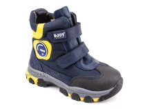 056-600-194-0049 (26-30) Джойшуз (Djoyshoes) ботинки детские зимние мембранные ортопедические профилактические, натуральный мех, мембрана, кожа, темно-синий, черный, желтый в Челябинске