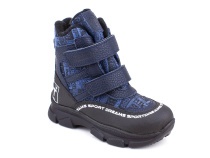 2633-11МК (26-30) Миниколор (Minicolor), ботинки зимние детские ортопедические профилактические, мембрана, кожа, натуральный мех, синий, черный, милитари в Челябинске