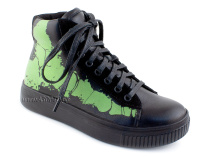 55317Б ШагоВита (Shagovita), ботинки детские  профилактические, кожа, байка, черный, зеленый в Челябинске
