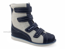 23-219 Сурсил-Орто (Sursil-Ortho), ботинки демисезонные детские ортопедические  с тутором, кожа, бежевый, темно-синий в Челябинске
