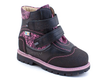 543-8 (26-30) Твики (Twiki) ботинки детские зимние ортопедические профилактические, кожа, натуральный мех, черно-розовый в Челябинске