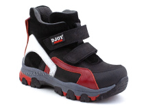 026-111-214-422-01-143 (26-30) Джойшуз (Djoyshoes) ботинки детские ортопедические профилактические утеплённые, замша, велюр, кожа, черный, красный, белый в Челябинске